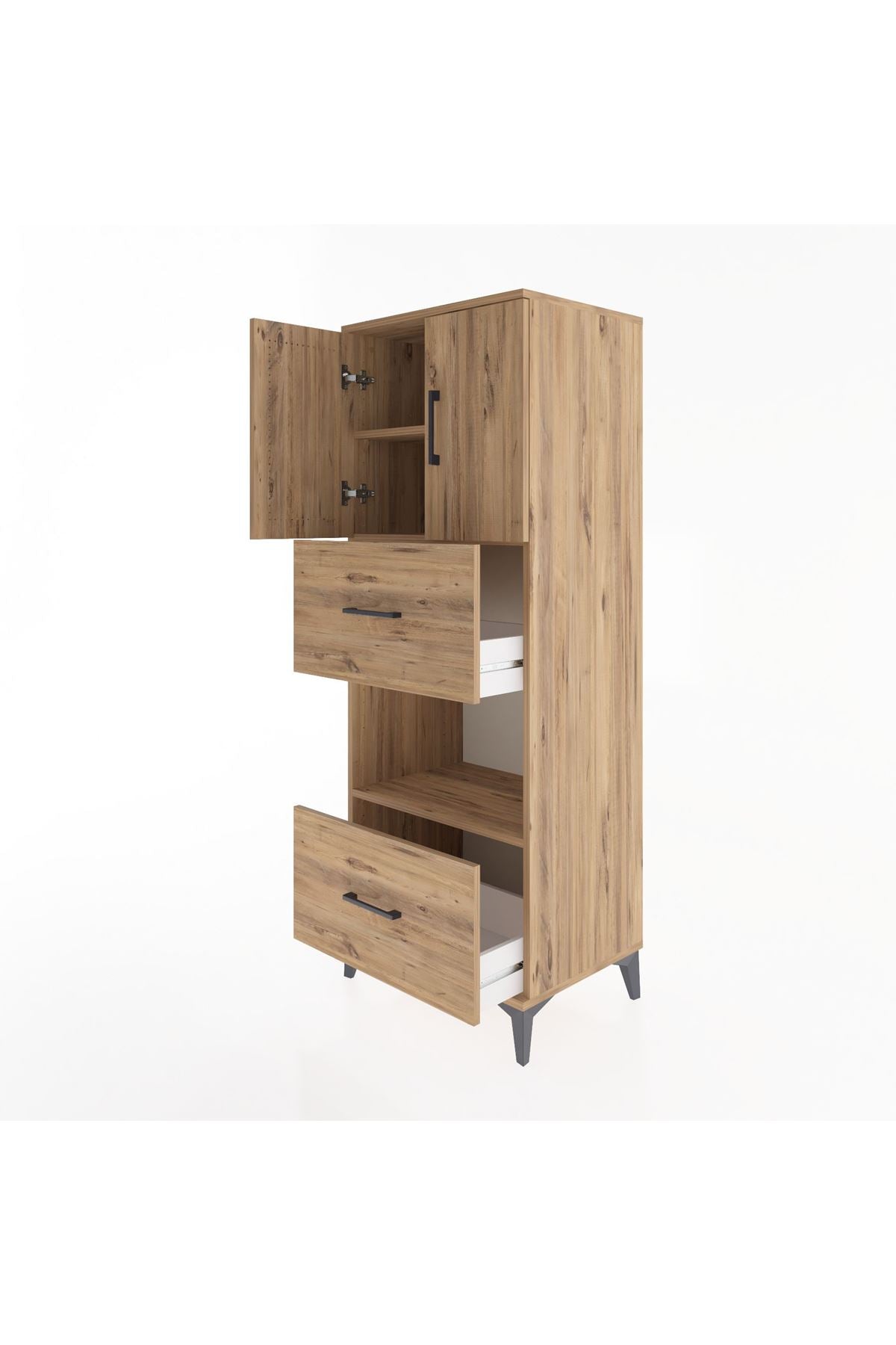 Hyperion Dolap 3 Raflı 2 Çekmeceli 2 Kapaklı 60x44x163 Çam-Çam