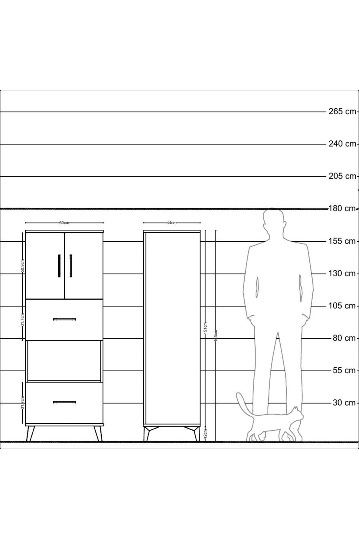 Hyperion Dolap 3 Raflı 2 Çekmeceli 2 Kapaklı 60x44x163 Çam-Çam