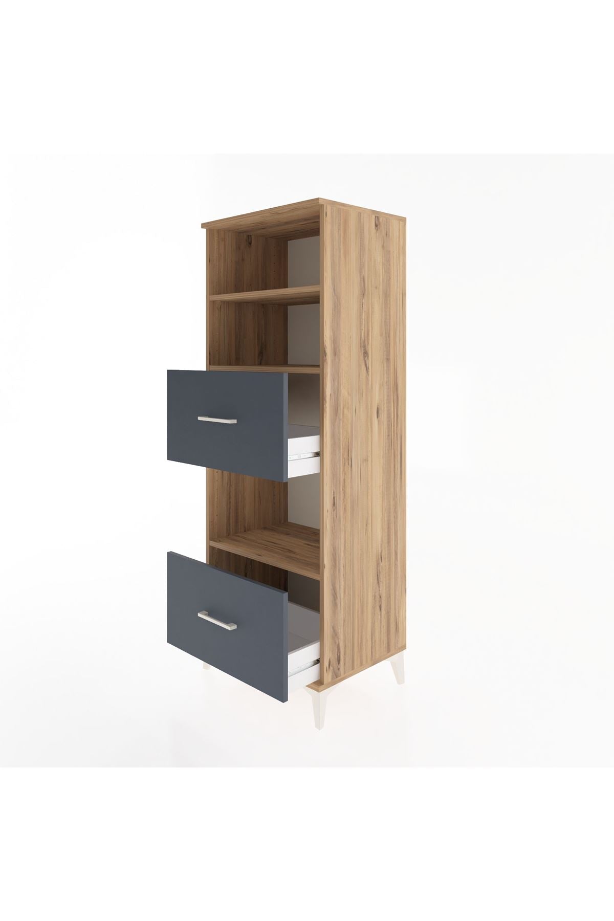 Hyperion Dolap 3 Raflı 2 Çekmeceli 60x44x163 Çam-Antrasit