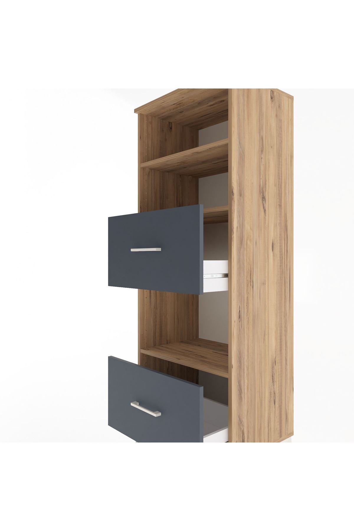 Hyperion Dolap 3 Raflı 2 Çekmeceli 60x44x163 Çam-Antrasit