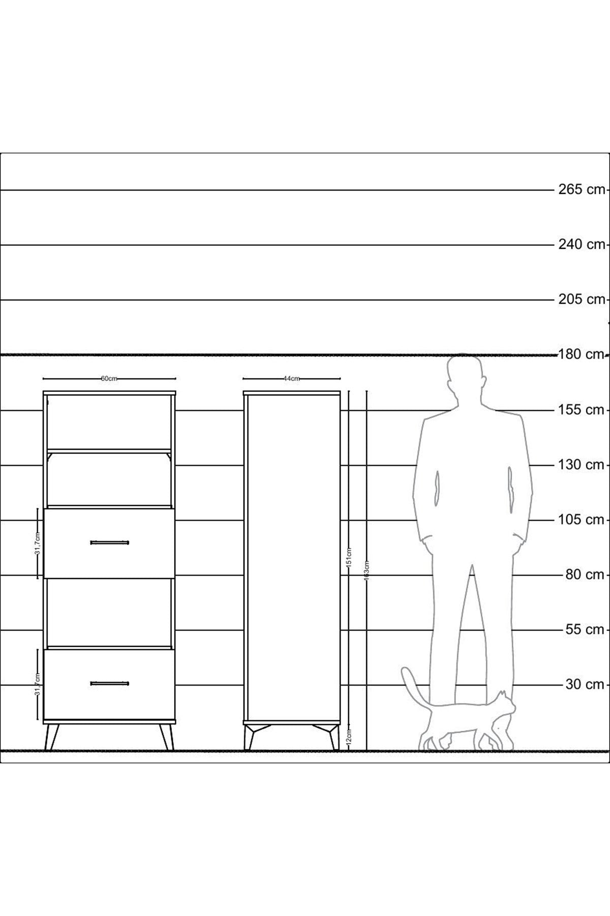 Hyperion Dolap 3 Raflı 2 Çekmeceli 60x44x163 Çam-Çam