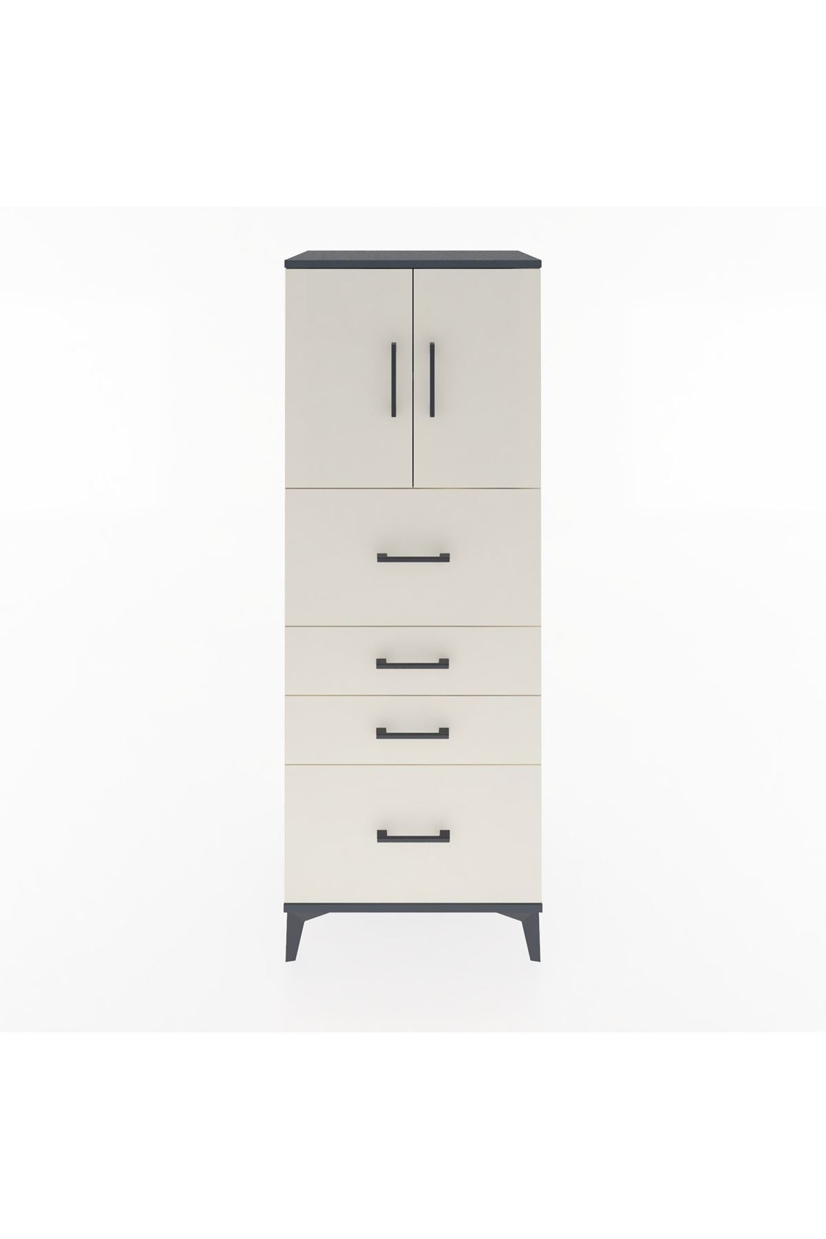 Hyperion Dolap 2 Raflı 4 Çekmeceli 2 Kapaklı 60x44x163 Antrasit-Aytaşı