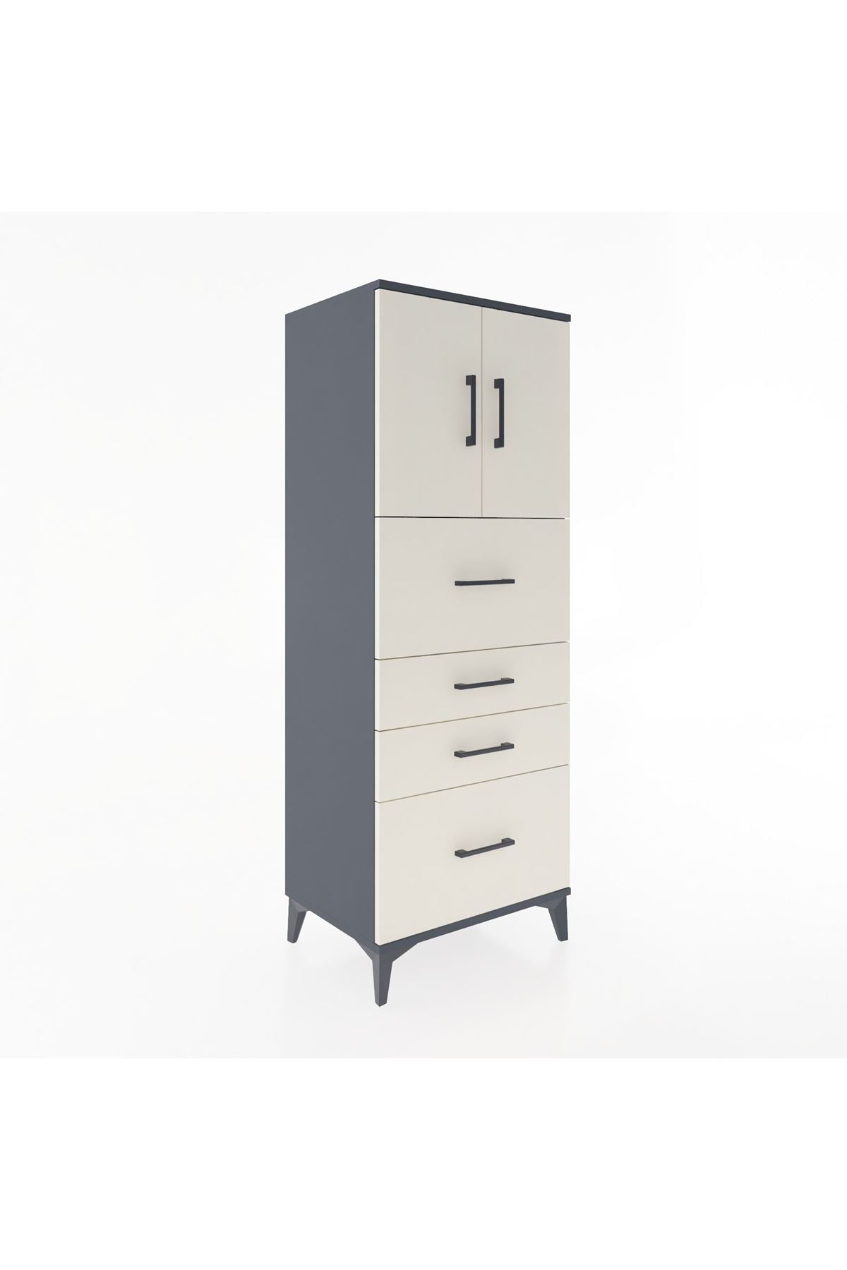 Hyperion Dolap 2 Raflı 4 Çekmeceli 2 Kapaklı 60x44x163 Antrasit-Aytaşı