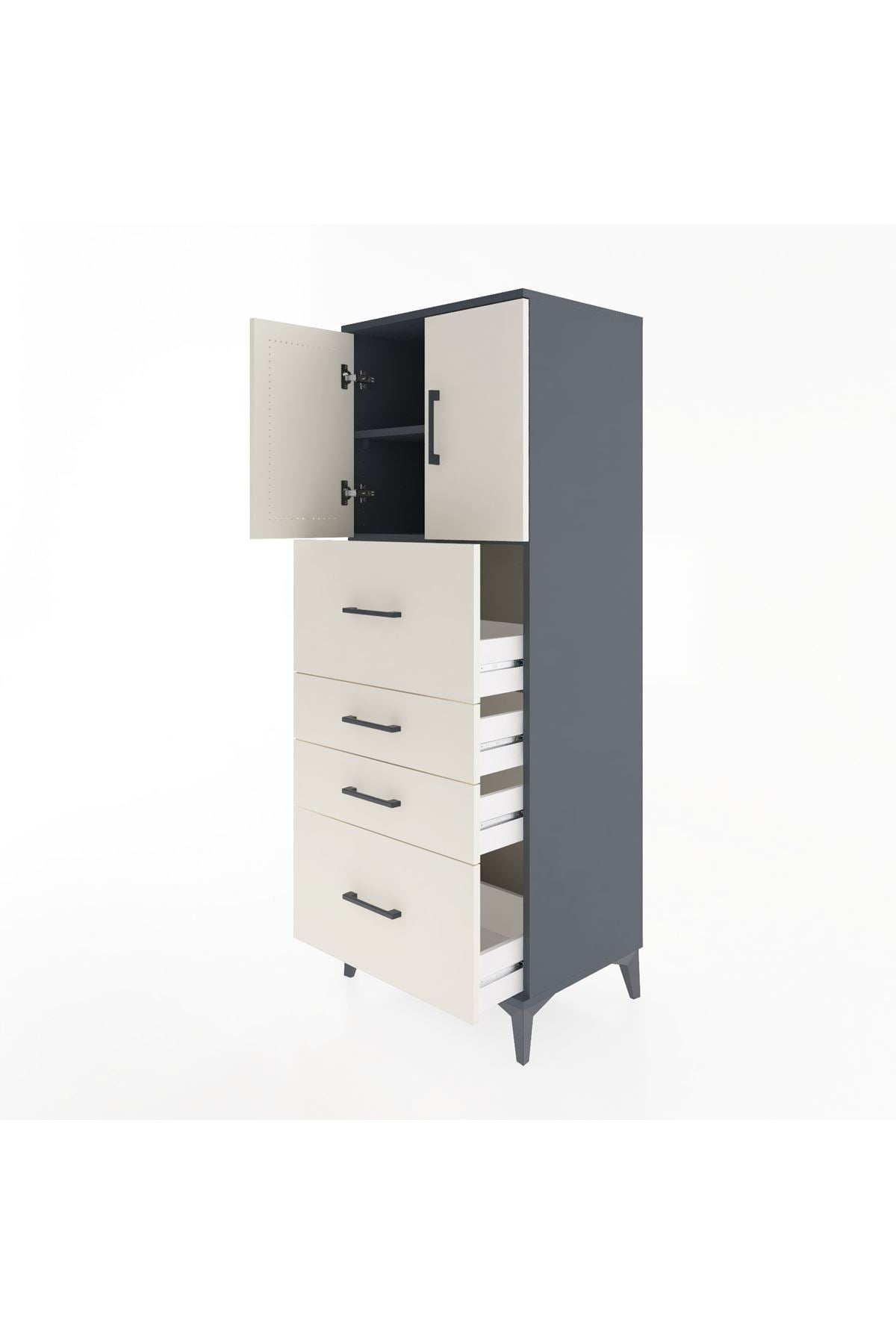 Hyperion Dolap 2 Raflı 4 Çekmeceli 2 Kapaklı 60x44x163 Antrasit-Aytaşı