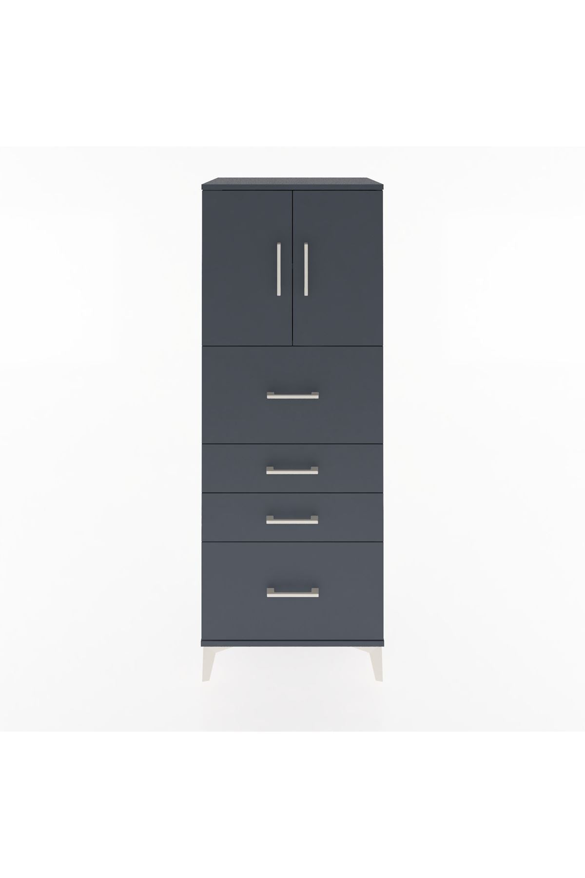 Hyperion Dolap 2 Raflı 4 Çekmeceli 2 Kapaklı 60x44x163 Antrasit-Antrasit