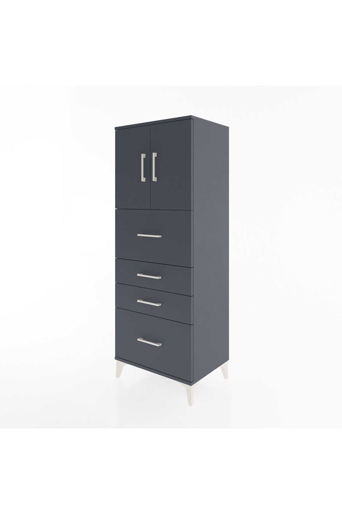 Hyperion Dolap 2 Raflı 4 Çekmeceli 2 Kapaklı 60x44x163 Antrasit-Antrasit