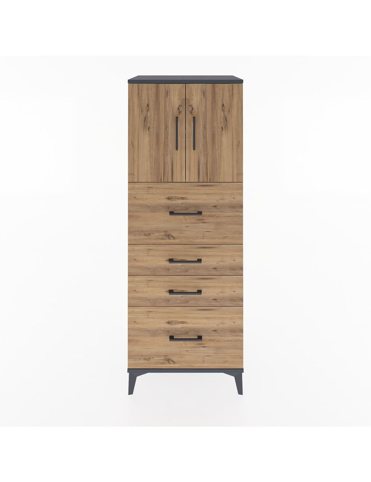 Hyperion Dolap 2 Raflı 4 Çekmeceli 2 Kapaklı 60x44x163 Antrasit-Çam