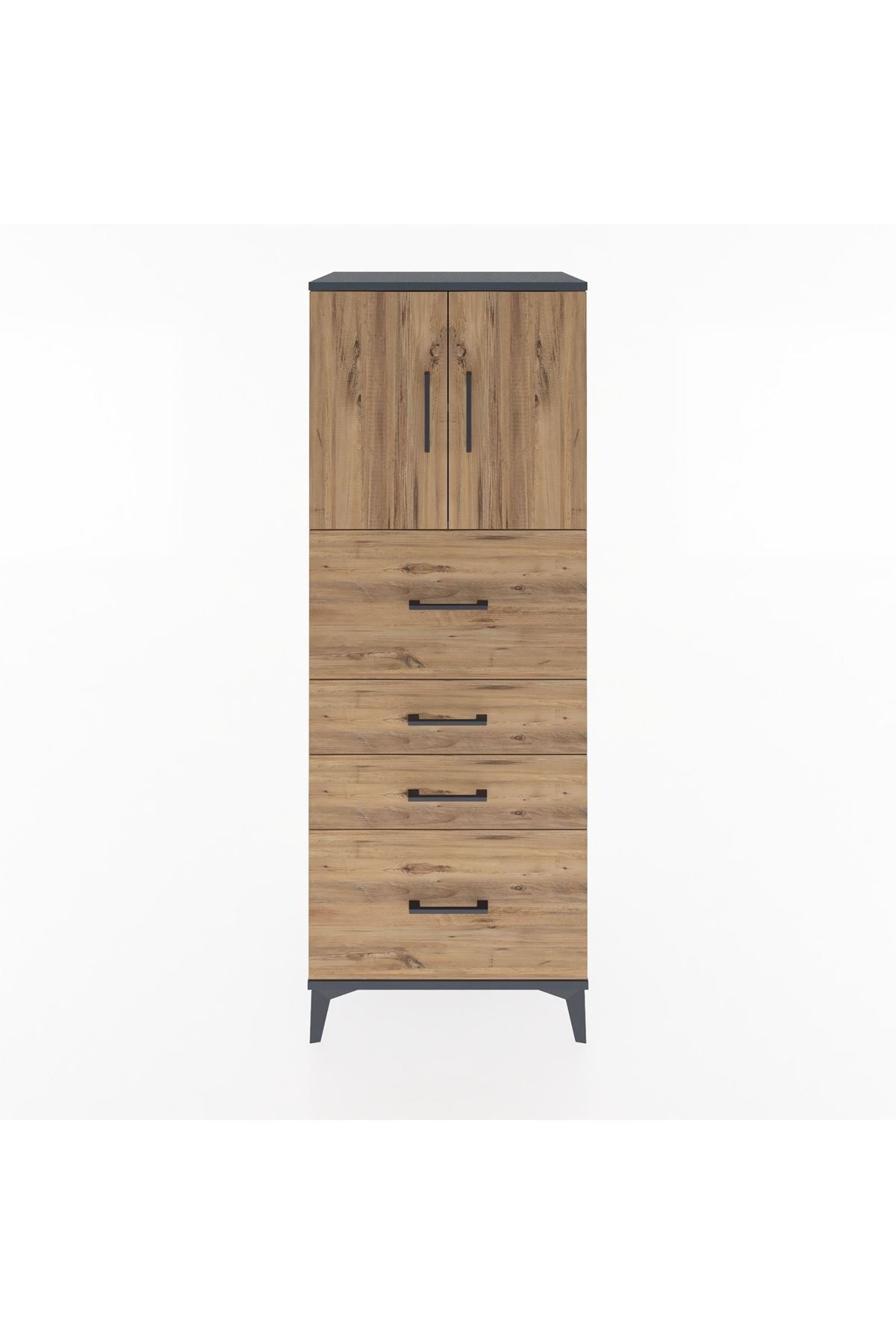 Hyperion Dolap 2 Raflı 4 Çekmeceli 2 Kapaklı 60x44x163 Antrasit-Çam