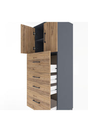Hyperion Dolap 2 Raflı 4 Çekmeceli 2 Kapaklı 60x44x163 Antrasit-Çam
