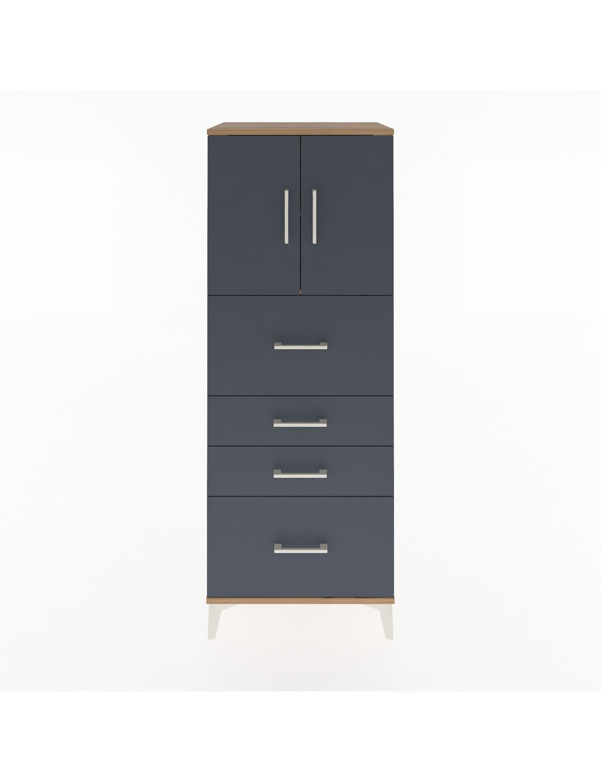 Hyperion Dolap 2 Raflı 4 Çekmeceli 2 Kapaklı 60x44x163 Çam-Antrasit