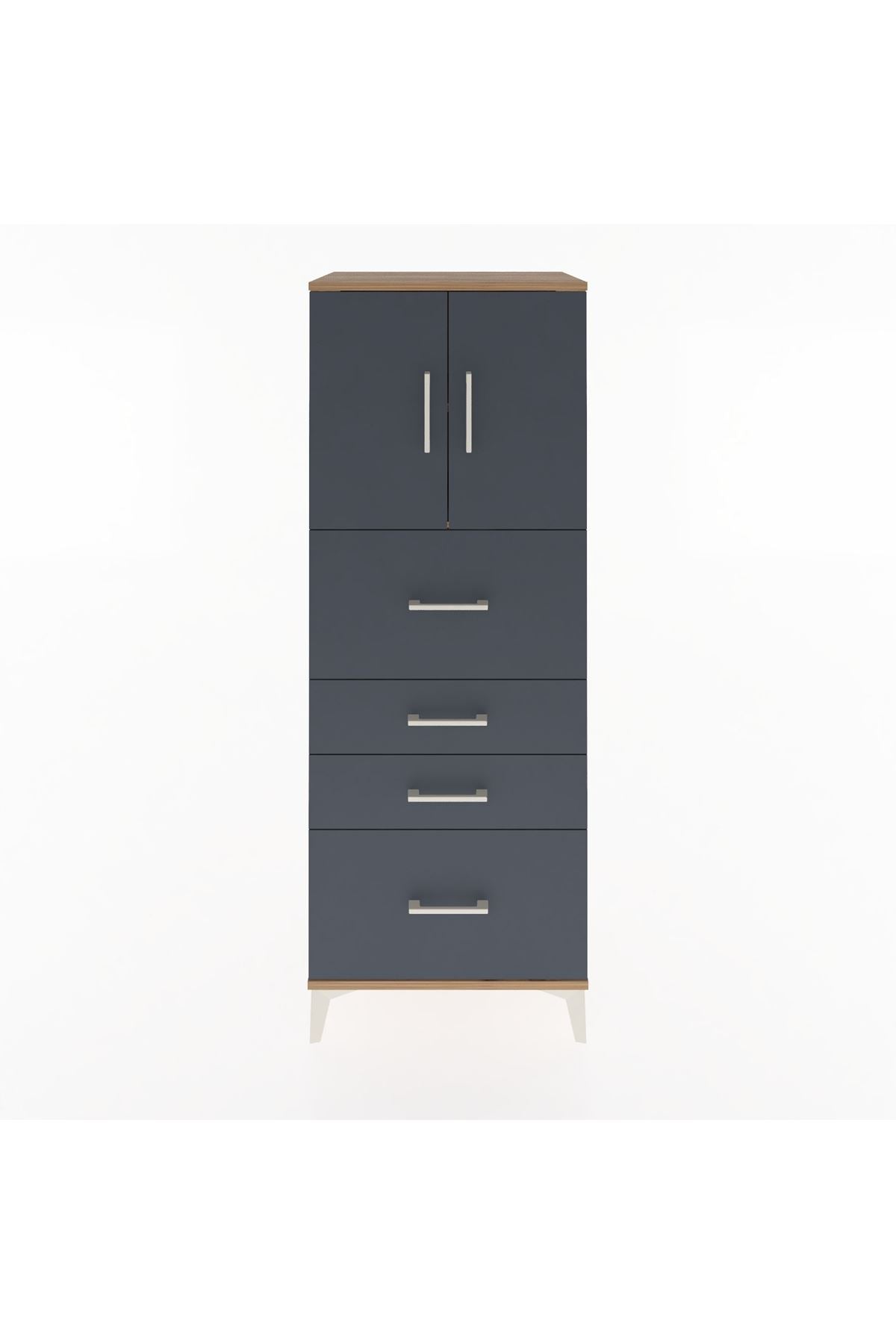 Hyperion Dolap 2 Raflı 4 Çekmeceli 2 Kapaklı 60x44x163 Çam-Antrasit