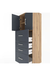 Hyperion Dolap 2 Raflı 4 Çekmeceli 2 Kapaklı 60x44x163 Çam-Antrasit