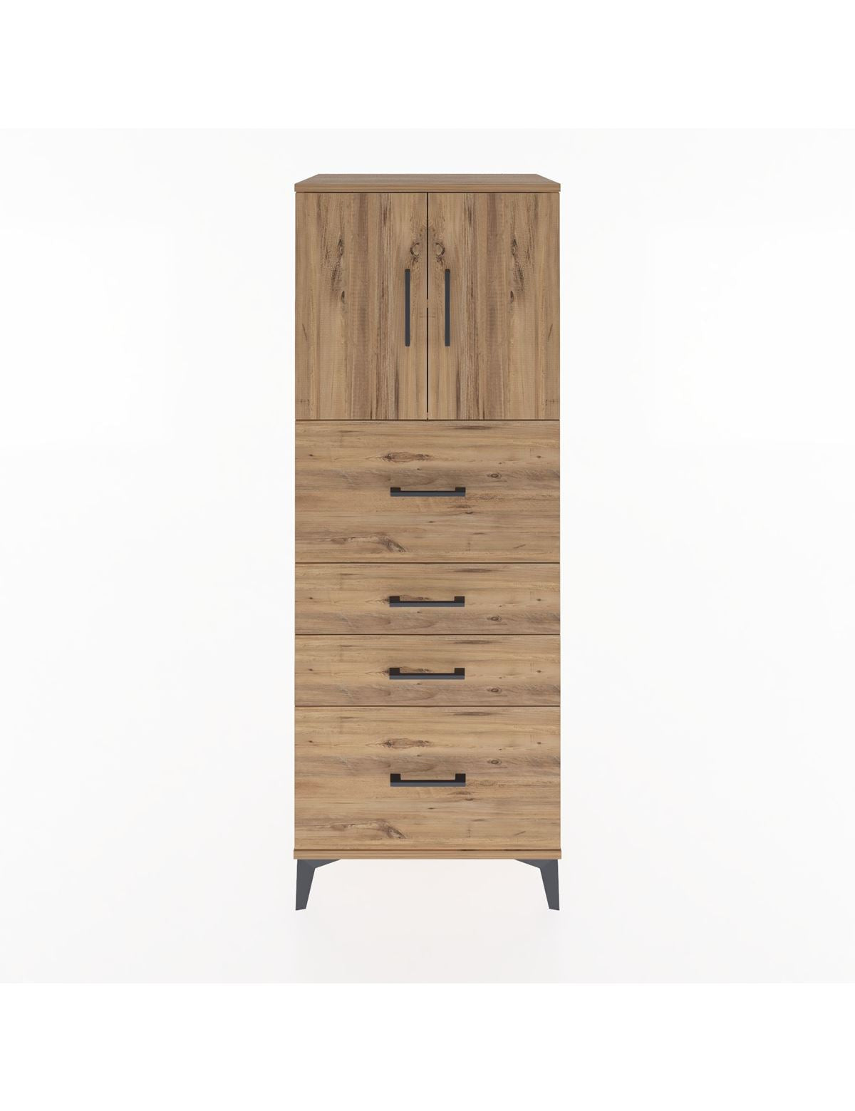 Hyperion Dolap 2 Raflı 4 Çekmeceli 2 Kapaklı 60x44x163 Çam-Çam