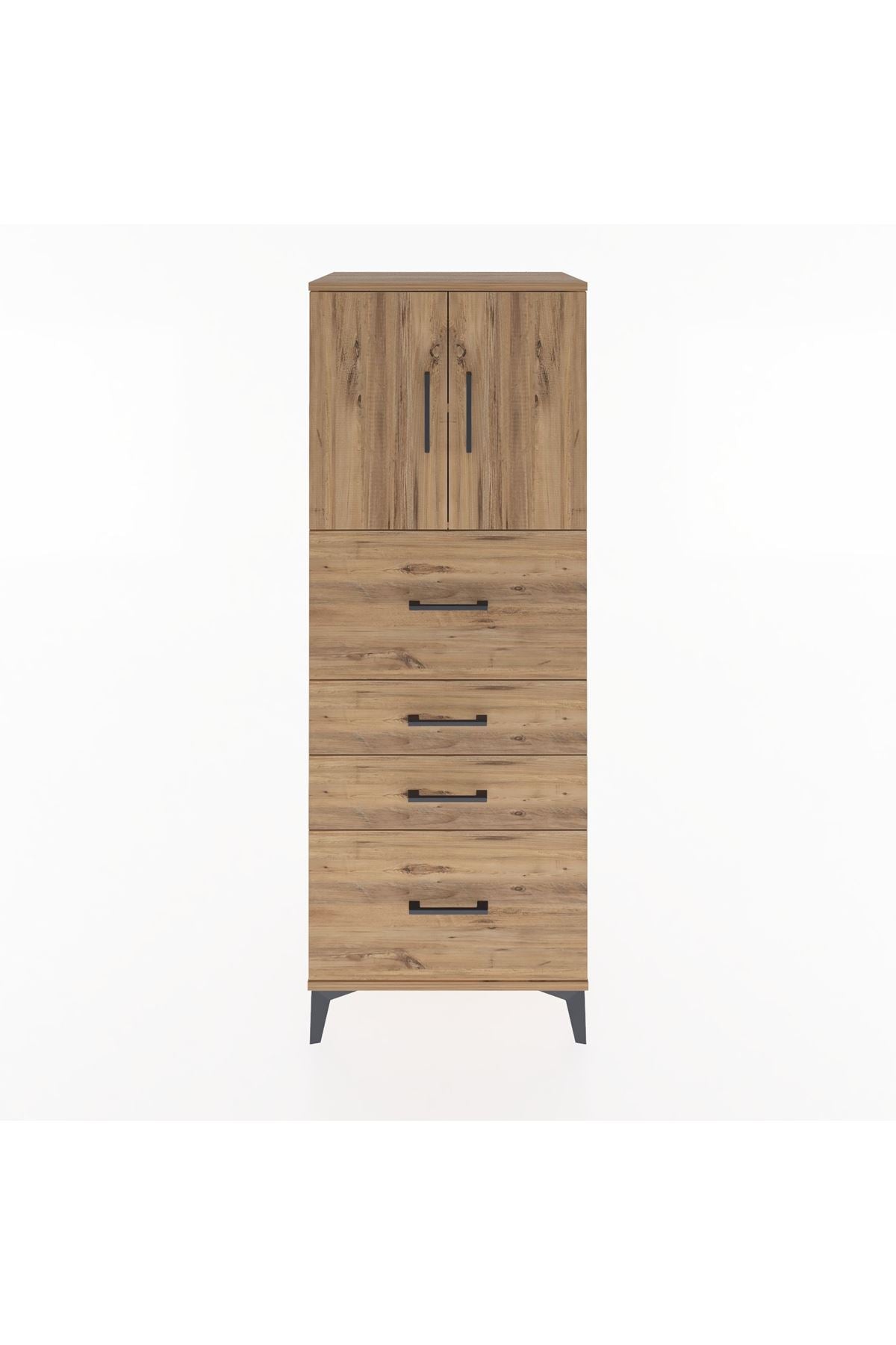 Hyperion Dolap 2 Raflı 4 Çekmeceli 2 Kapaklı 60x44x163 Çam-Çam