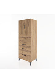 Hyperion Dolap 2 Raflı 4 Çekmeceli 2 Kapaklı 60x44x163 Çam-Çam