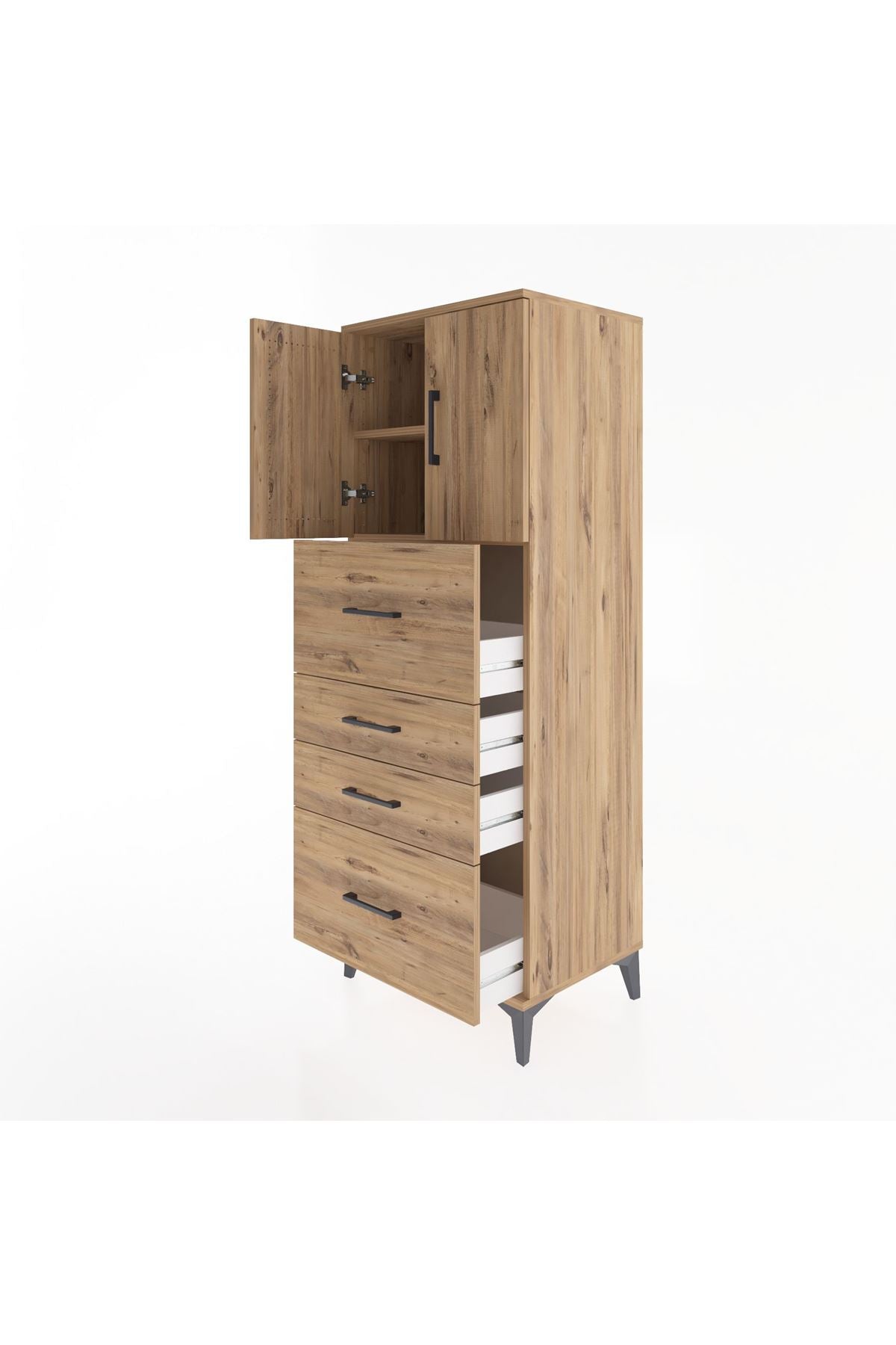 Hyperion Dolap 2 Raflı 4 Çekmeceli 2 Kapaklı 60x44x163 Çam-Çam