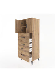 Hyperion Dolap 2 Raflı 4 Çekmeceli 2 Kapaklı 60x44x163 Çam-Çam