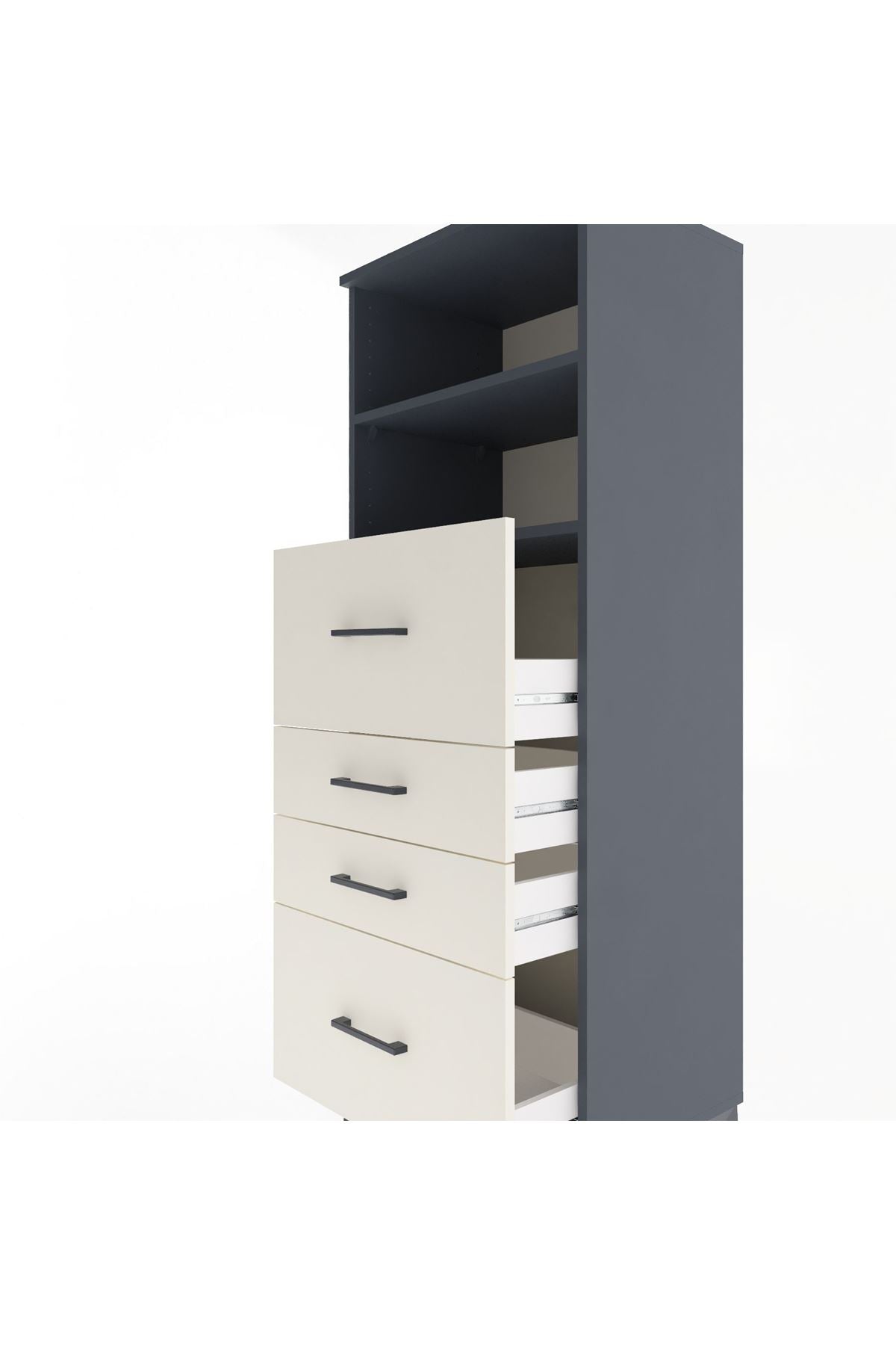 Hyperion Dolap 2 Raflı 4 Çekmeceli 60x44x163 Antrasit-Aytaşı