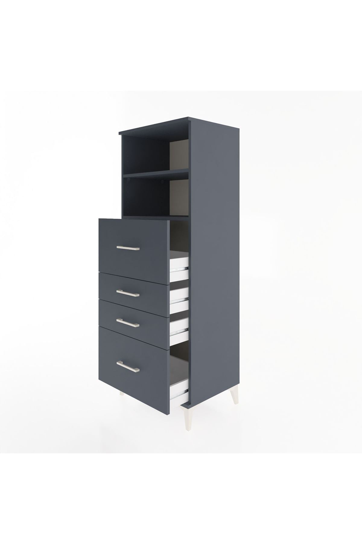 Hyperion Dolap 2 Raflı 4 Çekmeceli 60x44x163 Antrasit-Antrasit