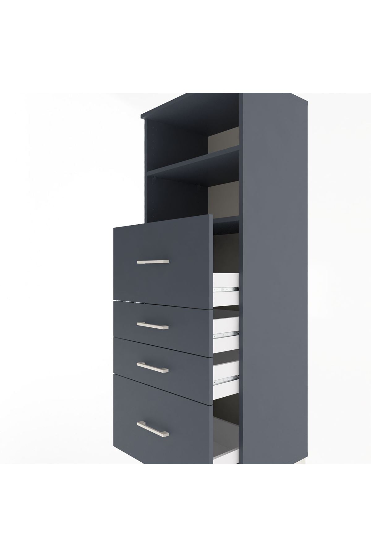 Hyperion Dolap 2 Raflı 4 Çekmeceli 60x44x163 Antrasit-Antrasit