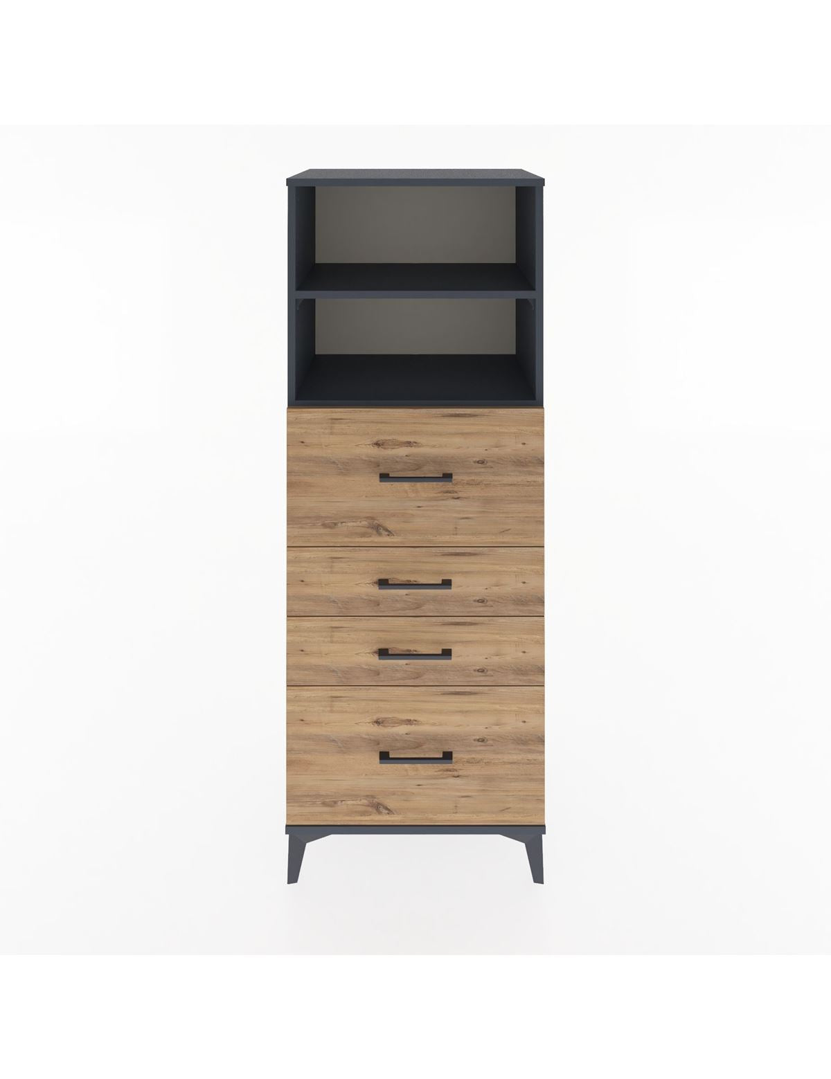 Hyperion Dolap 2 Raflı 4 Çekmeceli 60x44x163 Antrasit-Çam