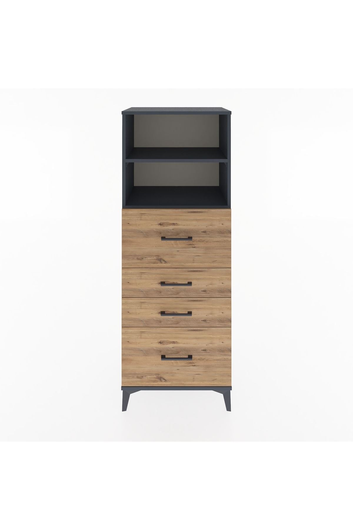 Hyperion Dolap 2 Raflı 4 Çekmeceli 60x44x163 Antrasit-Çam