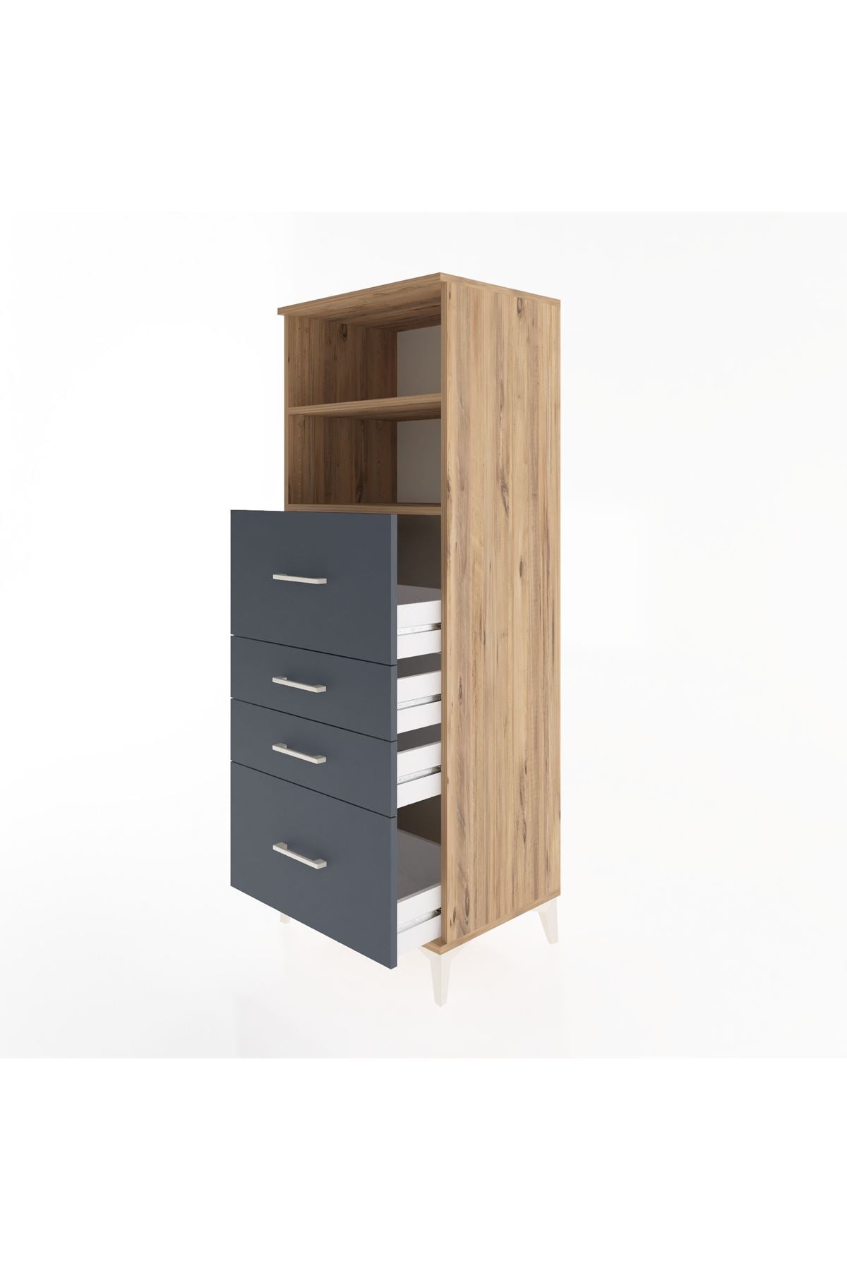 Hyperion Dolap 2 Raflı 4 Çekmeceli 60x44x163 Çam-Antrasit