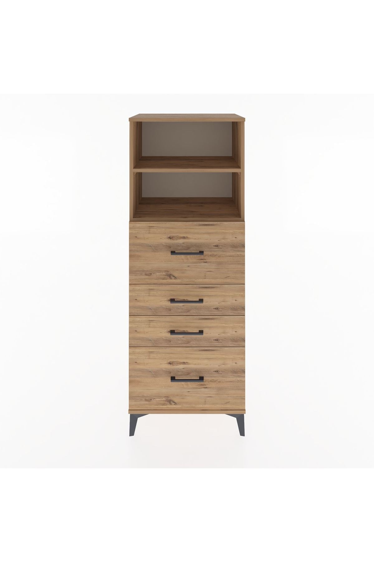 Hyperion Dolap 2 Raflı 4 Çekmeceli 60x44x163 Çam-Çam