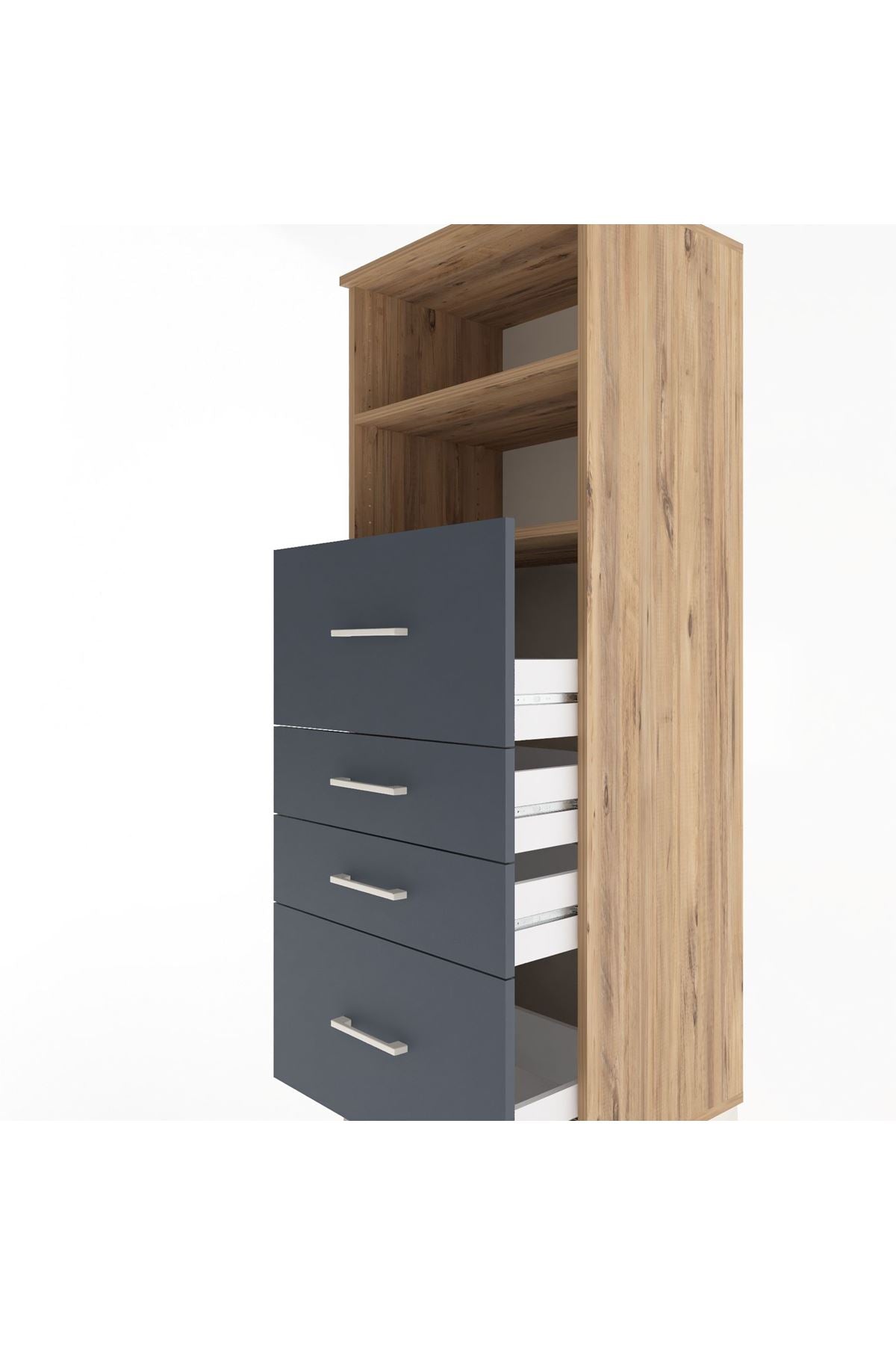 Hyperion Dolap 2 Raflı 4 Çekmeceli 60x44x163 Çam-Antrasit