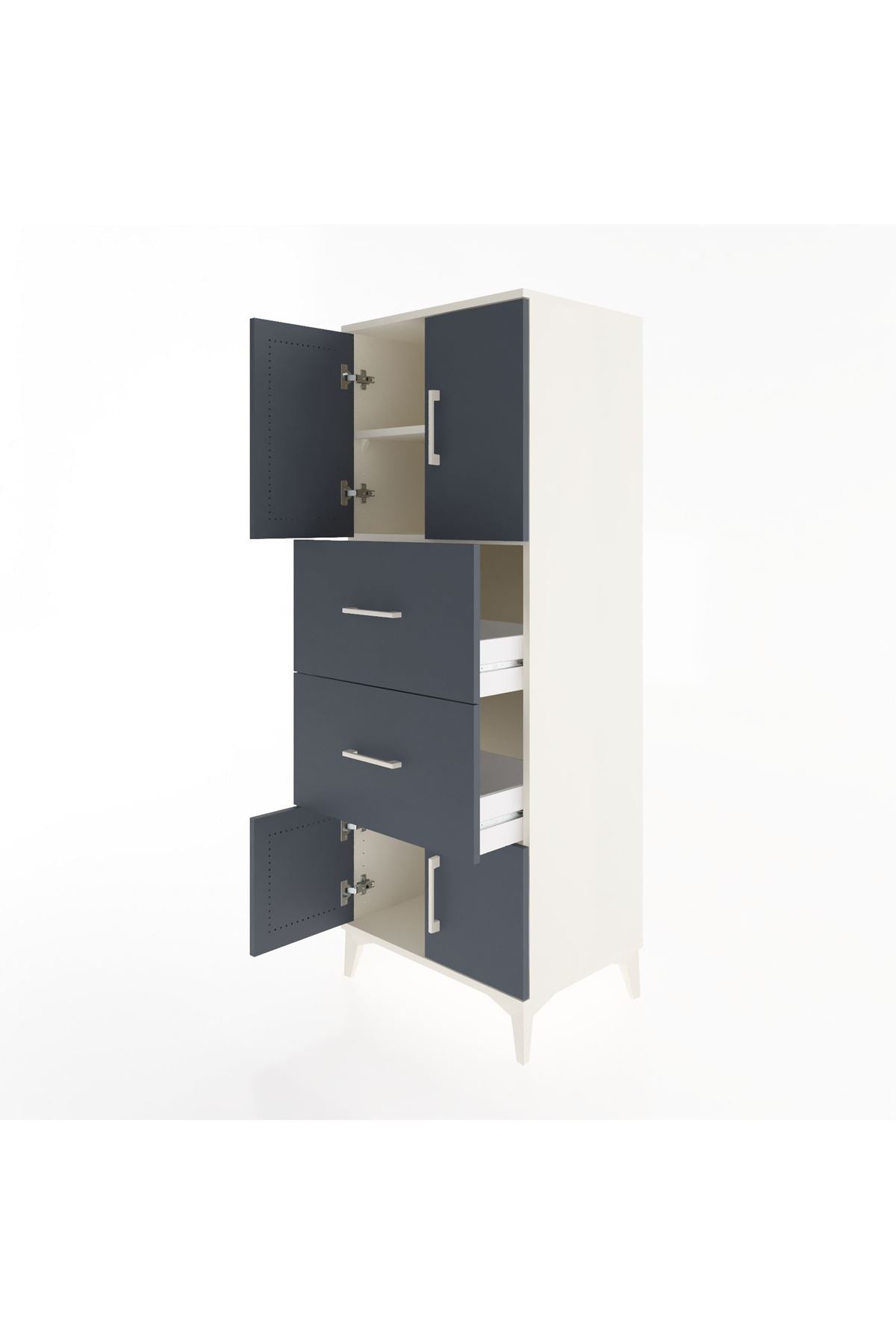 Hyperion Dolap 2 Raflı 2 Çekmeceli 4 Kapaklı 60x44x163 Aytaşı-Antrasit