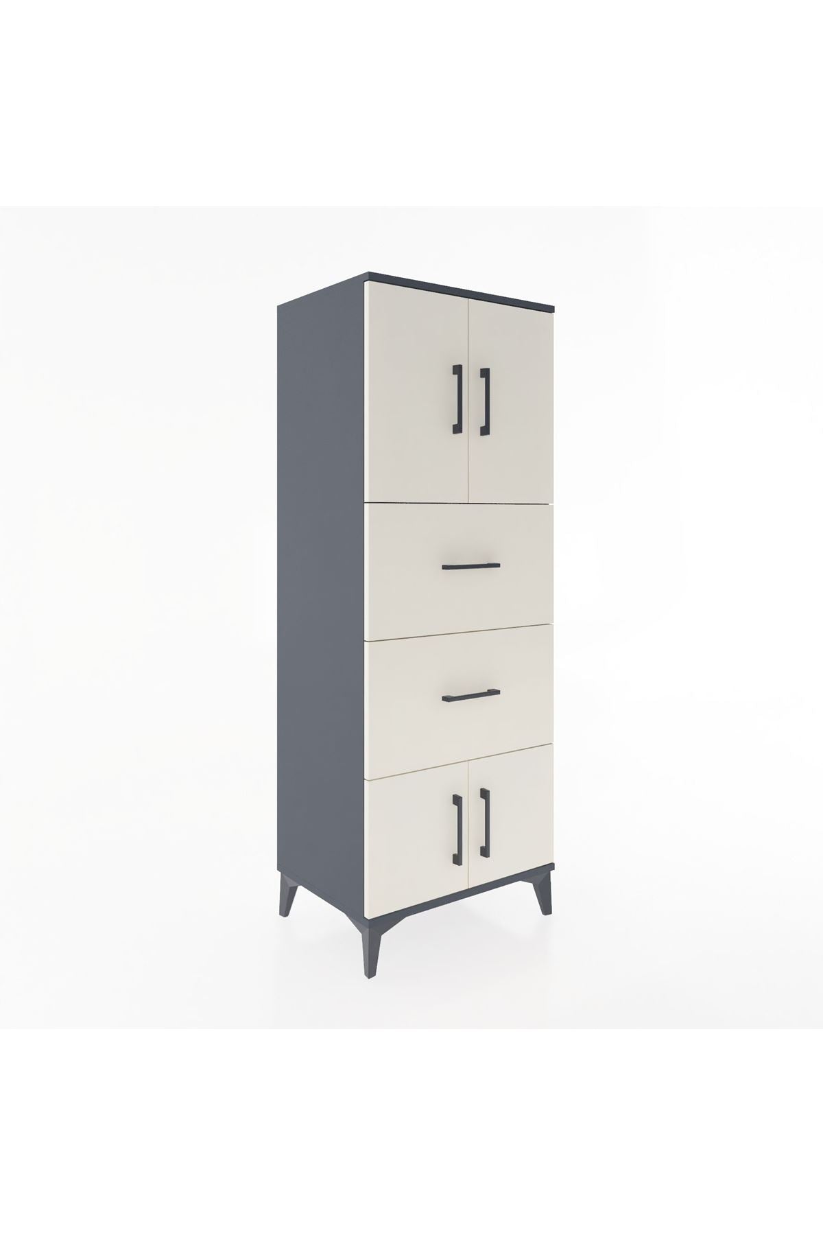 Hyperion Dolap 2 Raflı 2 Çekmeceli 4 Kapaklı 60x44x163 Antrasit-Aytaşı
