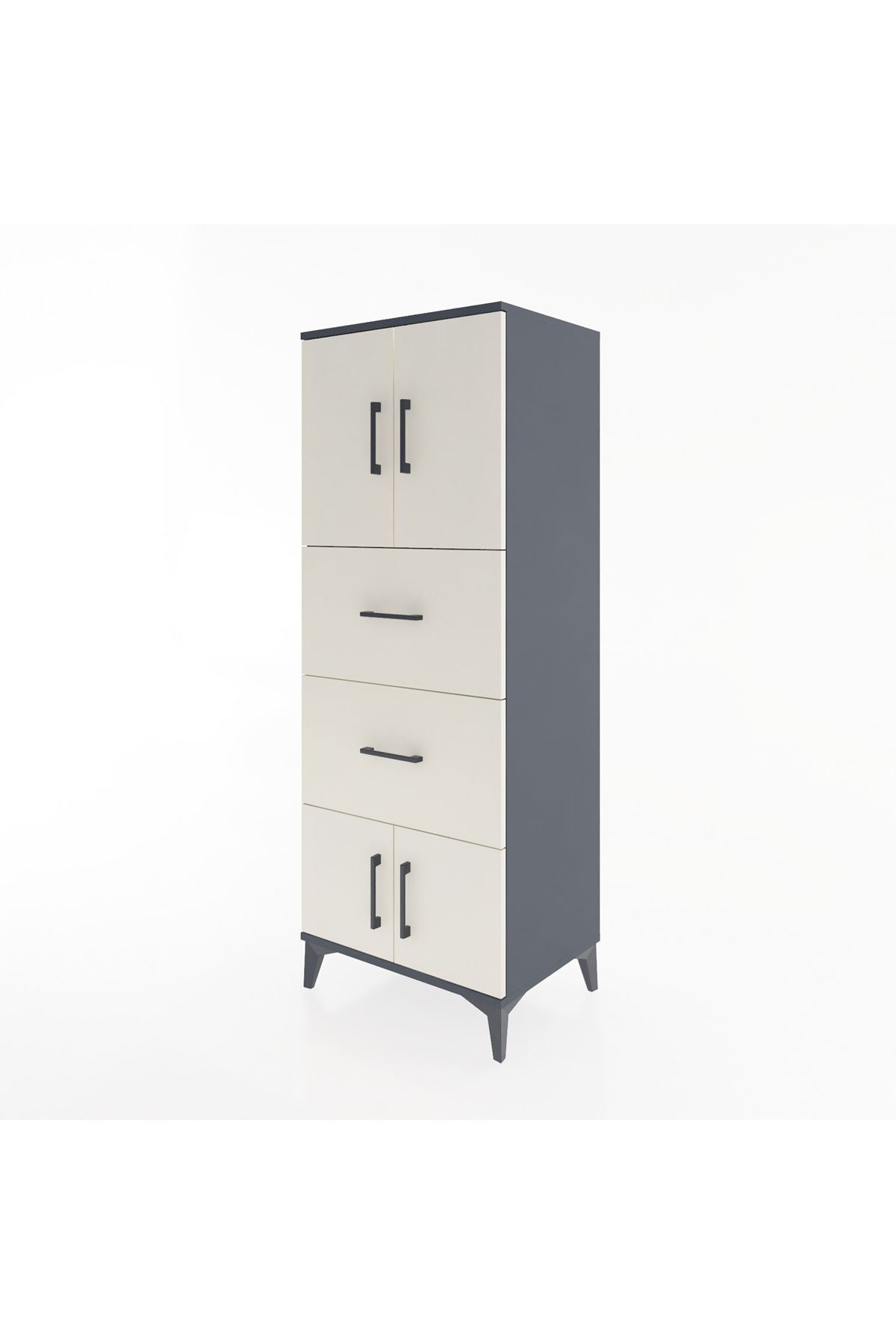 Hyperion Dolap 2 Raflı 2 Çekmeceli 4 Kapaklı 60x44x163 Antrasit-Aytaşı