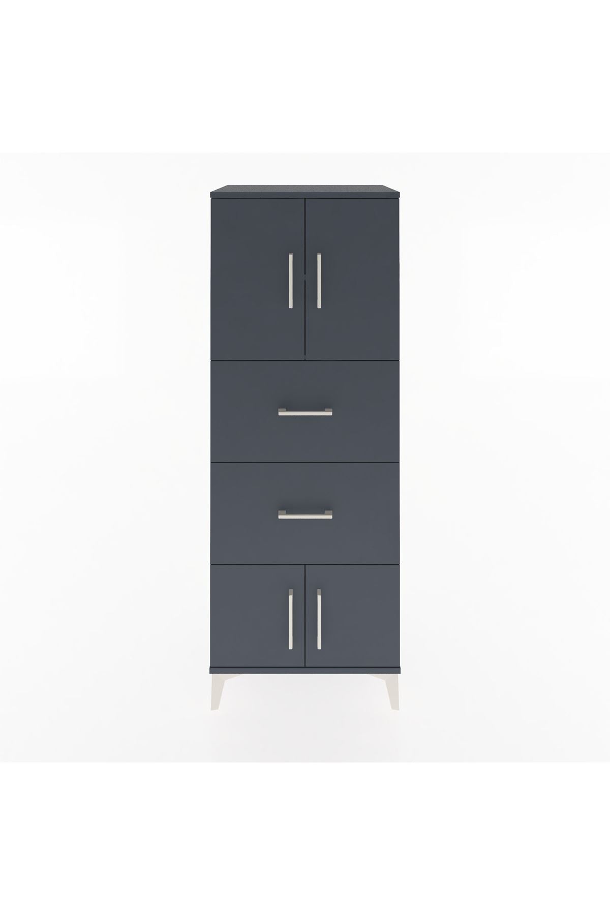 Hyperion Dolap 2 Raflı 2 Çekmeceli 4 Kapaklı 60x44x163 Antrasit-Antrasit