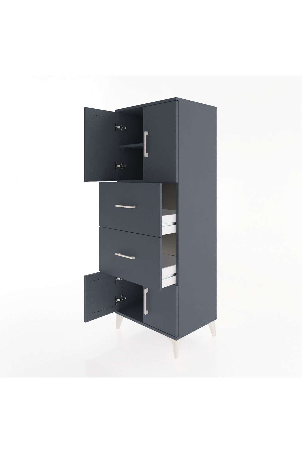 Hyperion Dolap 2 Raflı 2 Çekmeceli 4 Kapaklı 60x44x163 Antrasit-Antrasit