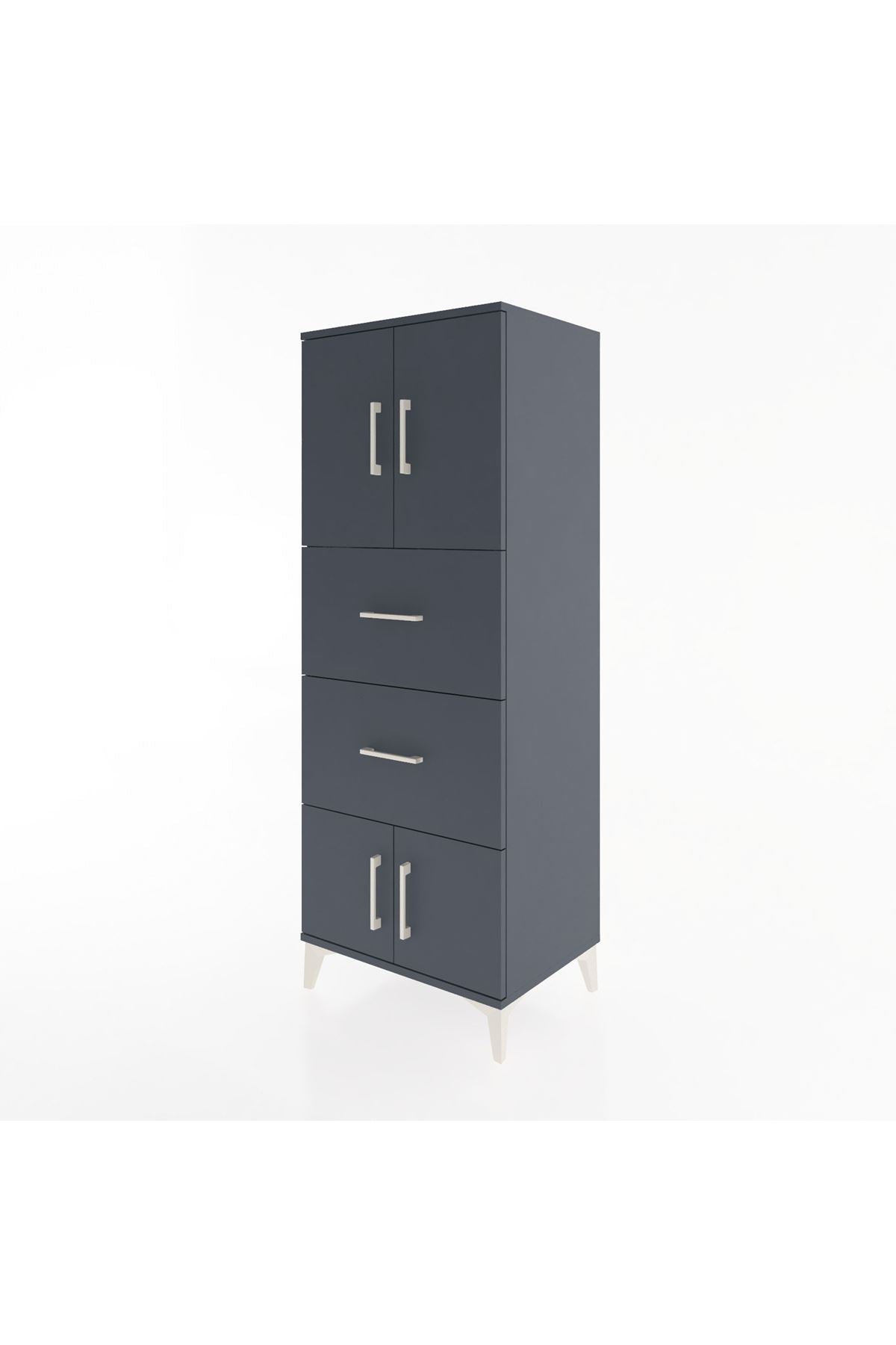 Hyperion Dolap 2 Raflı 2 Çekmeceli 4 Kapaklı 60x44x163 Antrasit-Antrasit