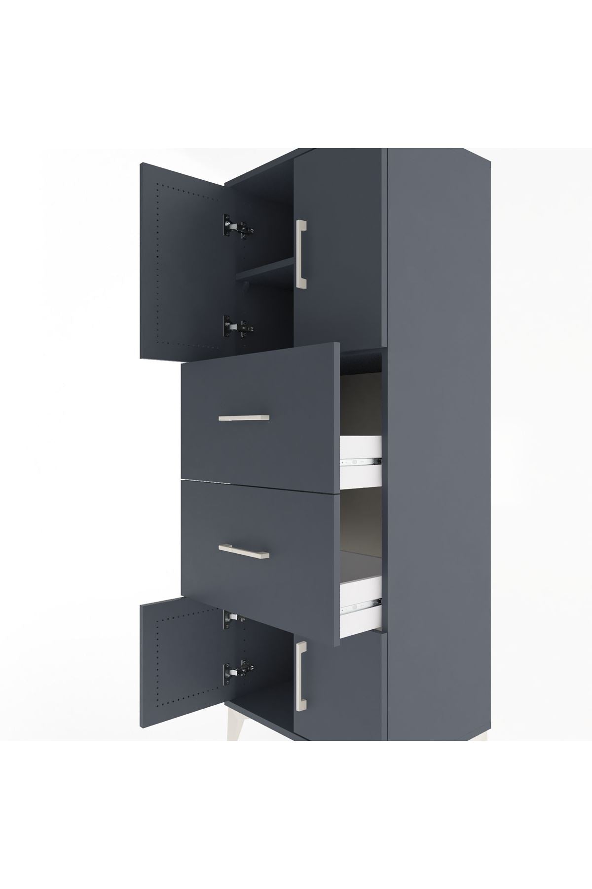 Hyperion Dolap 2 Raflı 2 Çekmeceli 4 Kapaklı 60x44x163 Antrasit-Antrasit