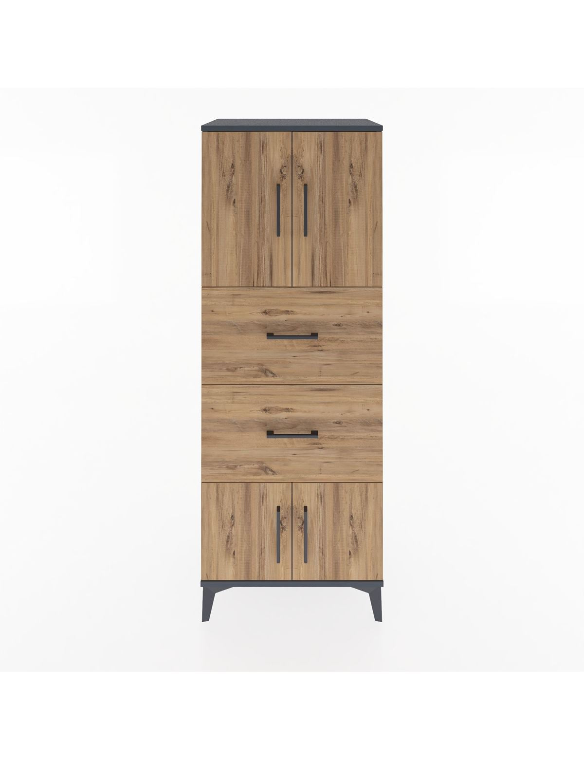 Hyperion Dolap 2 Raflı 2 Çekmeceli 4 Kapaklı 60x44x163 Antrasit-Çam