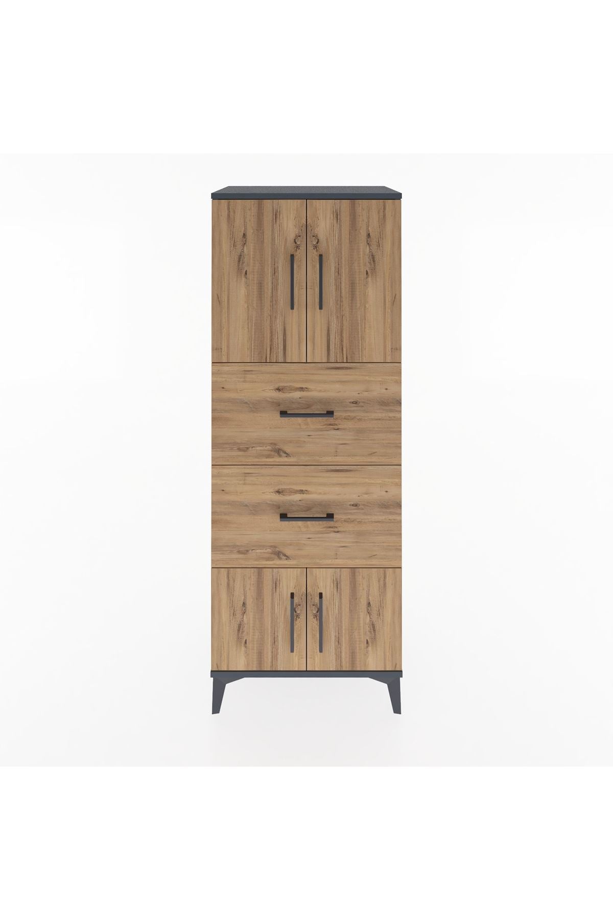 Hyperion Dolap 2 Raflı 2 Çekmeceli 4 Kapaklı 60x44x163 Antrasit-Çam