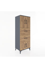 Hyperion Dolap 2 Raflı 2 Çekmeceli 4 Kapaklı 60x44x163 Antrasit-Çam