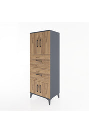Hyperion Dolap 2 Raflı 2 Çekmeceli 4 Kapaklı 60x44x163 Antrasit-Çam