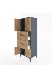 Hyperion Dolap 2 Raflı 2 Çekmeceli 4 Kapaklı 60x44x163 Antrasit-Çam