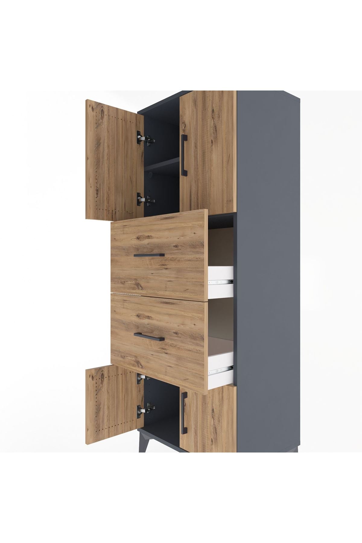 Hyperion Dolap 2 Raflı 2 Çekmeceli 4 Kapaklı 60x44x163 Antrasit-Çam