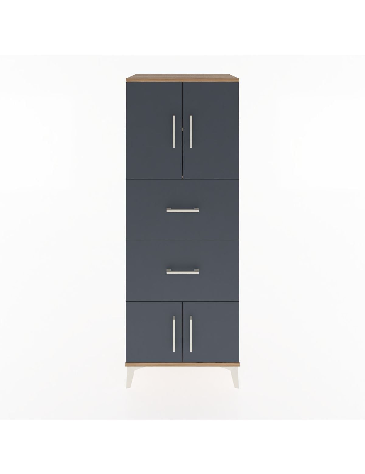 Hyperion Dolap 2 Raflı 2 Çekmeceli 4 Kapaklı 60x44x163 Çam-Antrasit