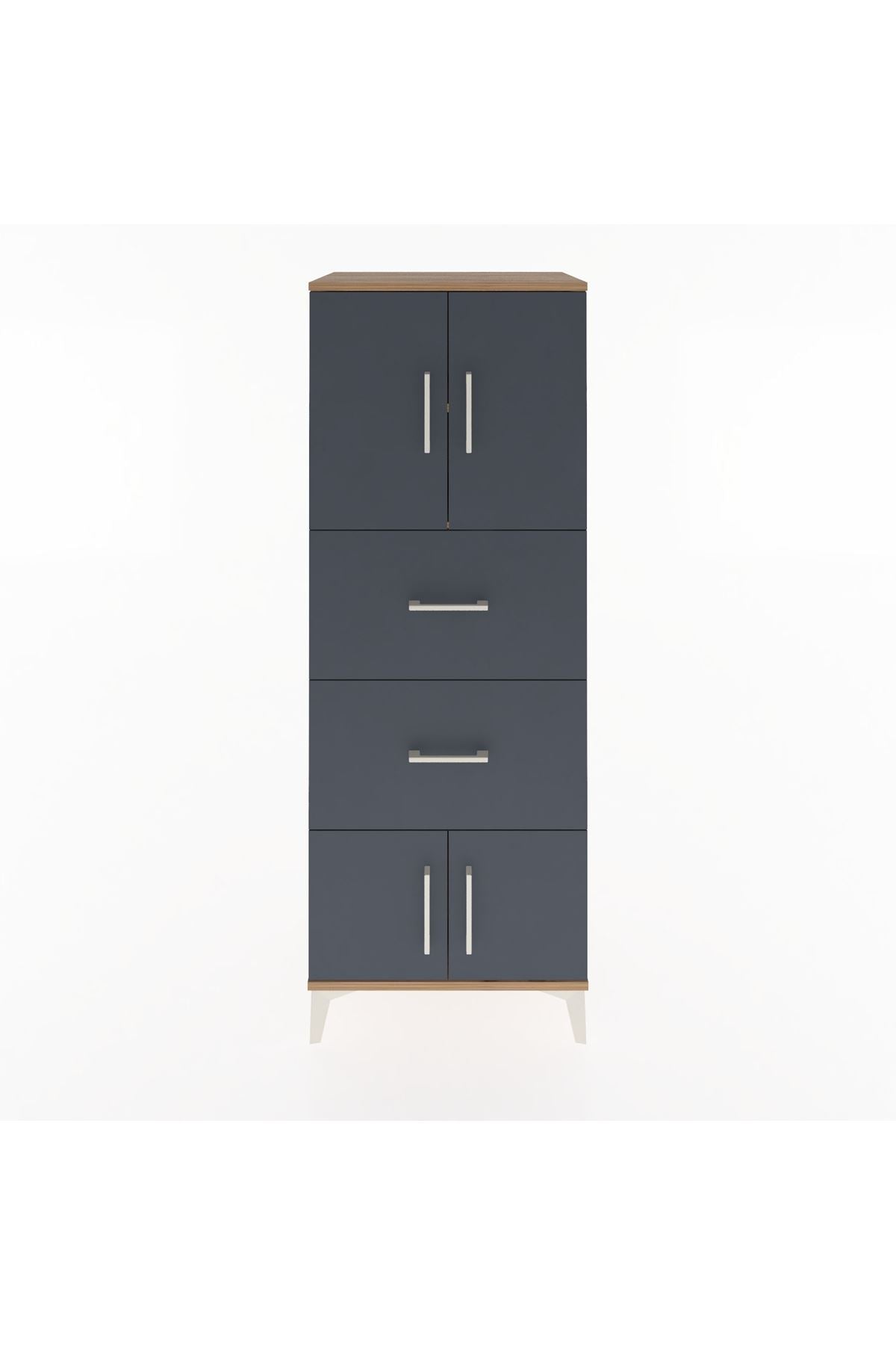 Hyperion Dolap 2 Raflı 2 Çekmeceli 4 Kapaklı 60x44x163 Çam-Antrasit