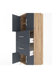 Hyperion Dolap 2 Raflı 2 Çekmeceli 4 Kapaklı 60x44x163 Çam-Antrasit