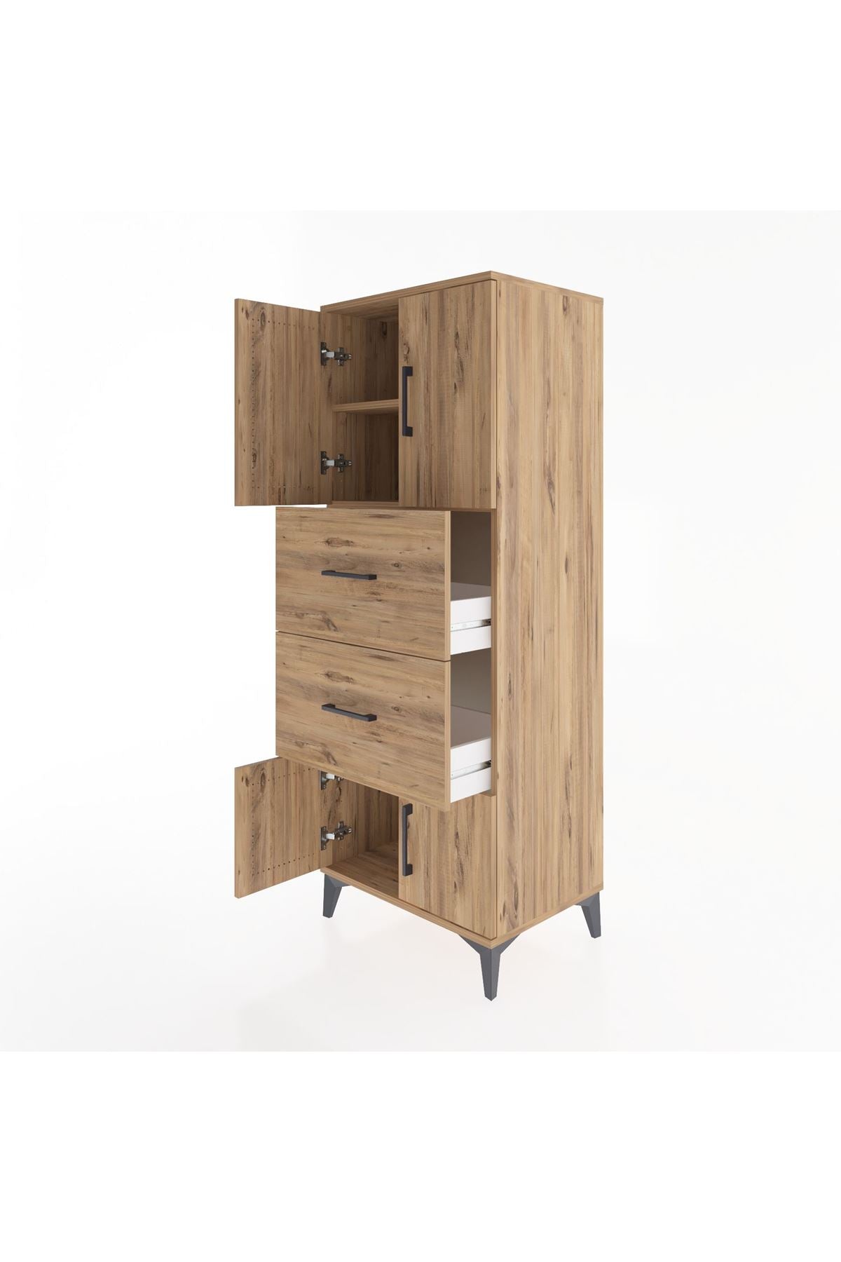 Hyperion Dolap 2 Raflı 2 Çekmeceli 4 Kapaklı 60x44x163 Çam-Çam