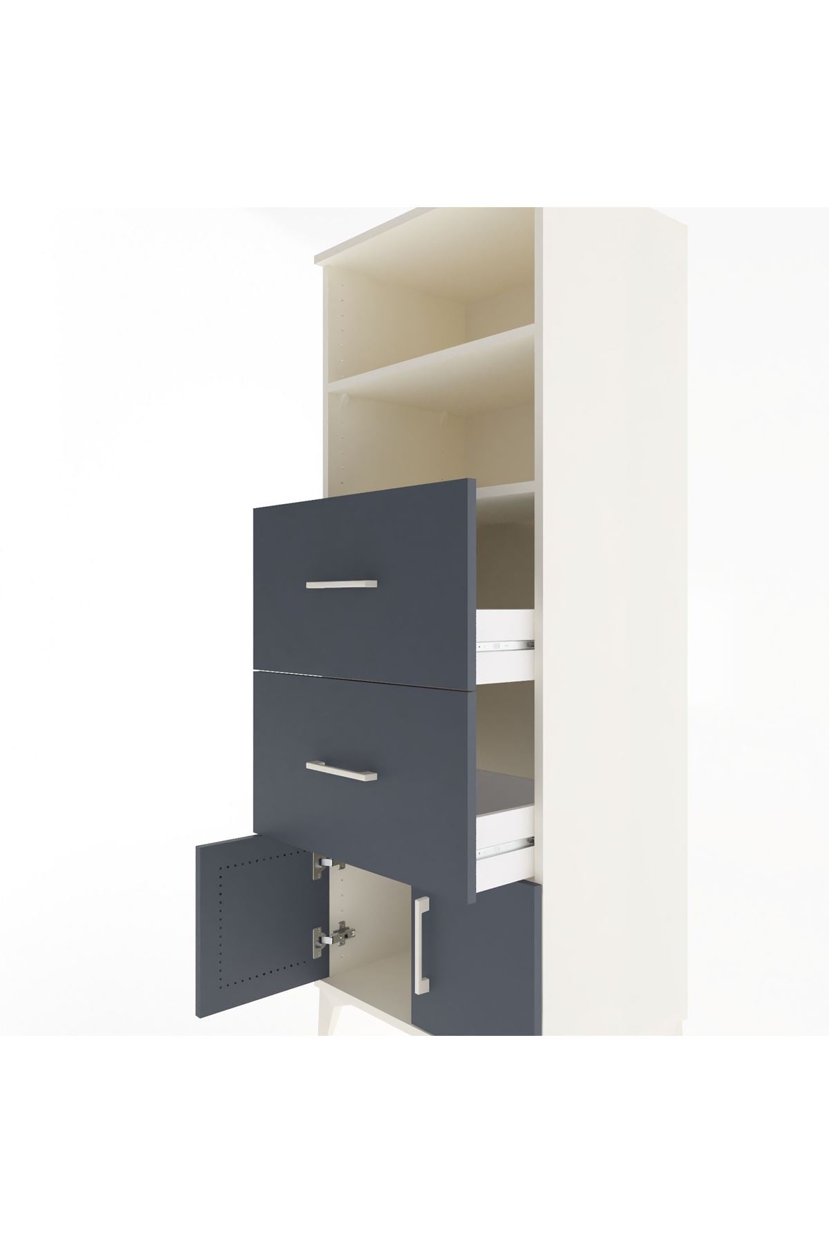 Hyperion Dolap 2 Raflı 2 Çekmeceli 2 Kapaklı 60x44x163 Aytaşı-Antrasit