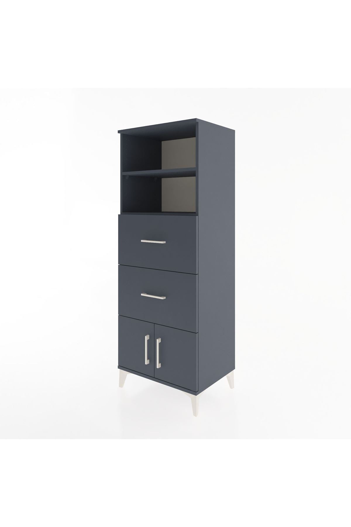 Hyperion Dolap 2 Raflı 2 Çekmeceli 2 Kapaklı 60x44x163 Antrasit-Antrasit