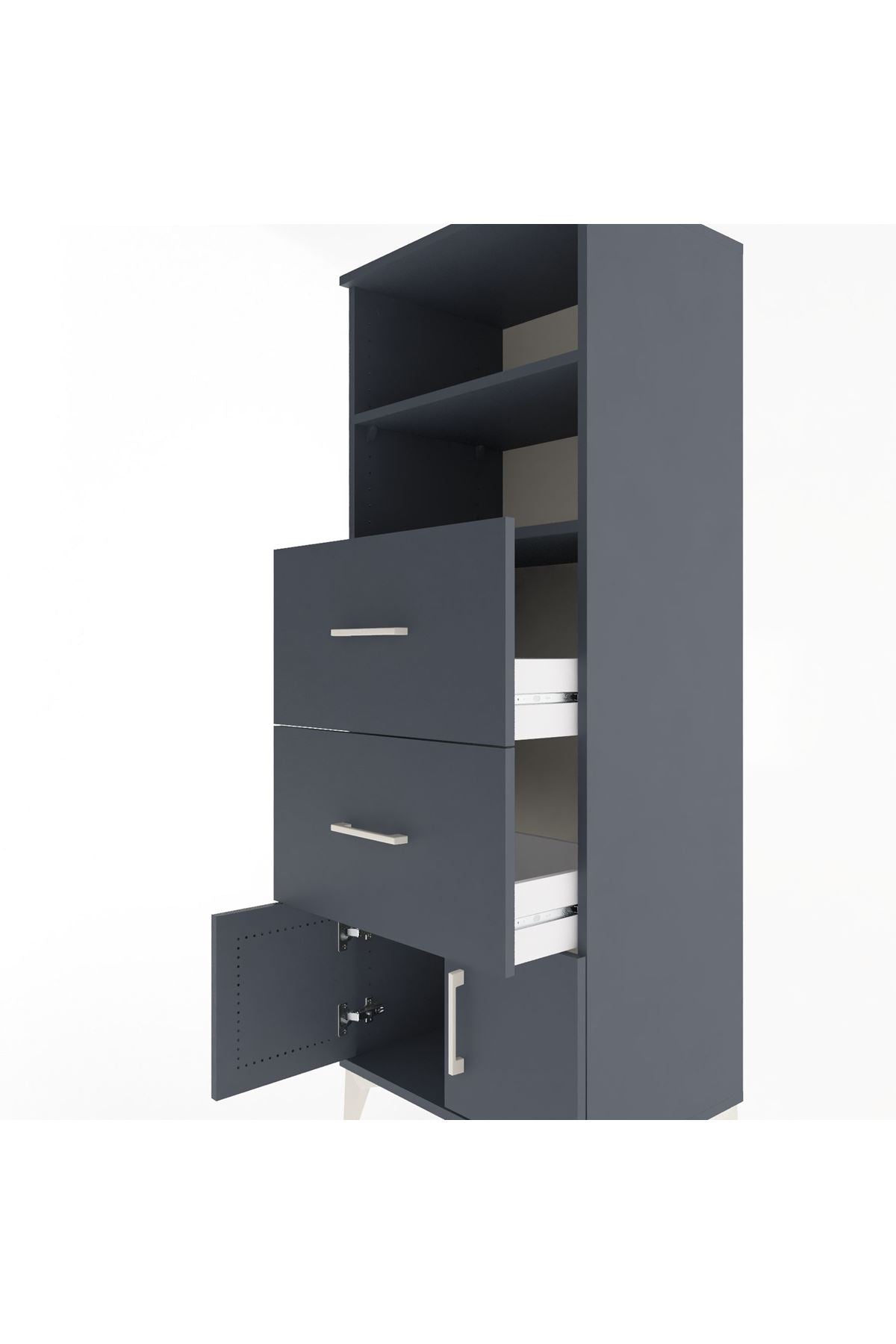 Hyperion Dolap 2 Raflı 2 Çekmeceli 2 Kapaklı 60x44x163 Antrasit-Antrasit