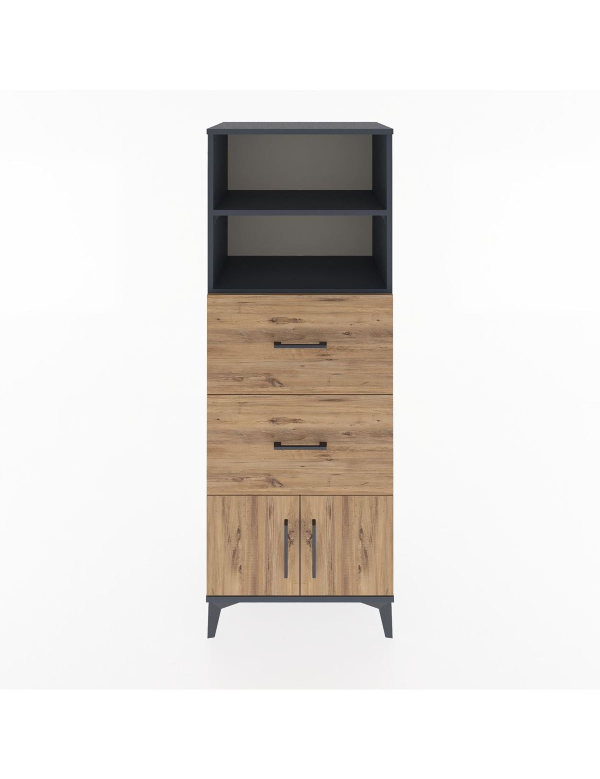 Hyperion Dolap 2 Raflı 2 Çekmeceli 2 Kapaklı 60x44x163 Antrasit-Çam